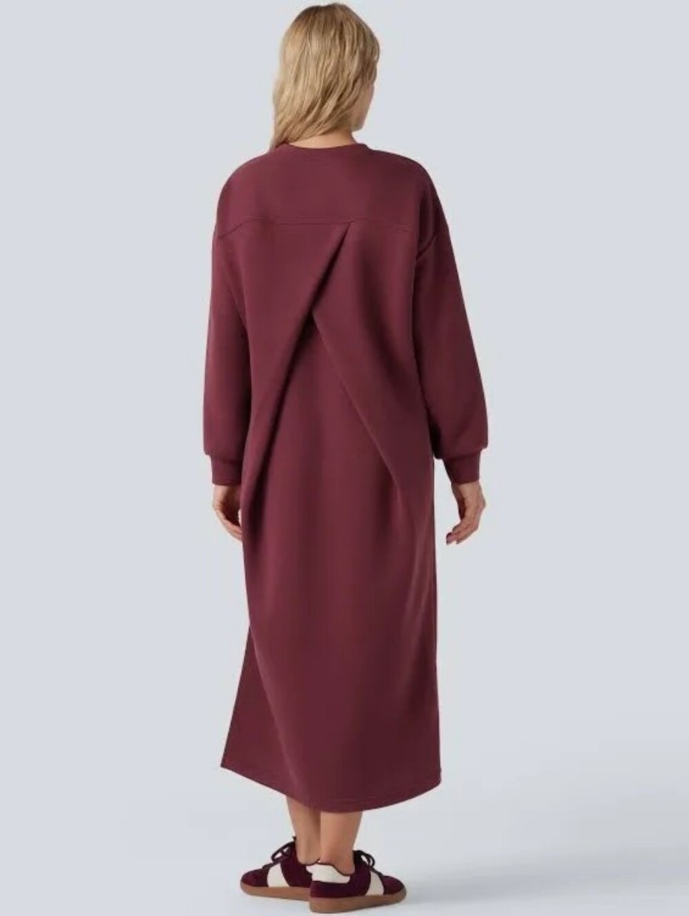 NWT Halara Round Neck Long Sleeve Split Maxi Casual Sweatshirt Dress Size S